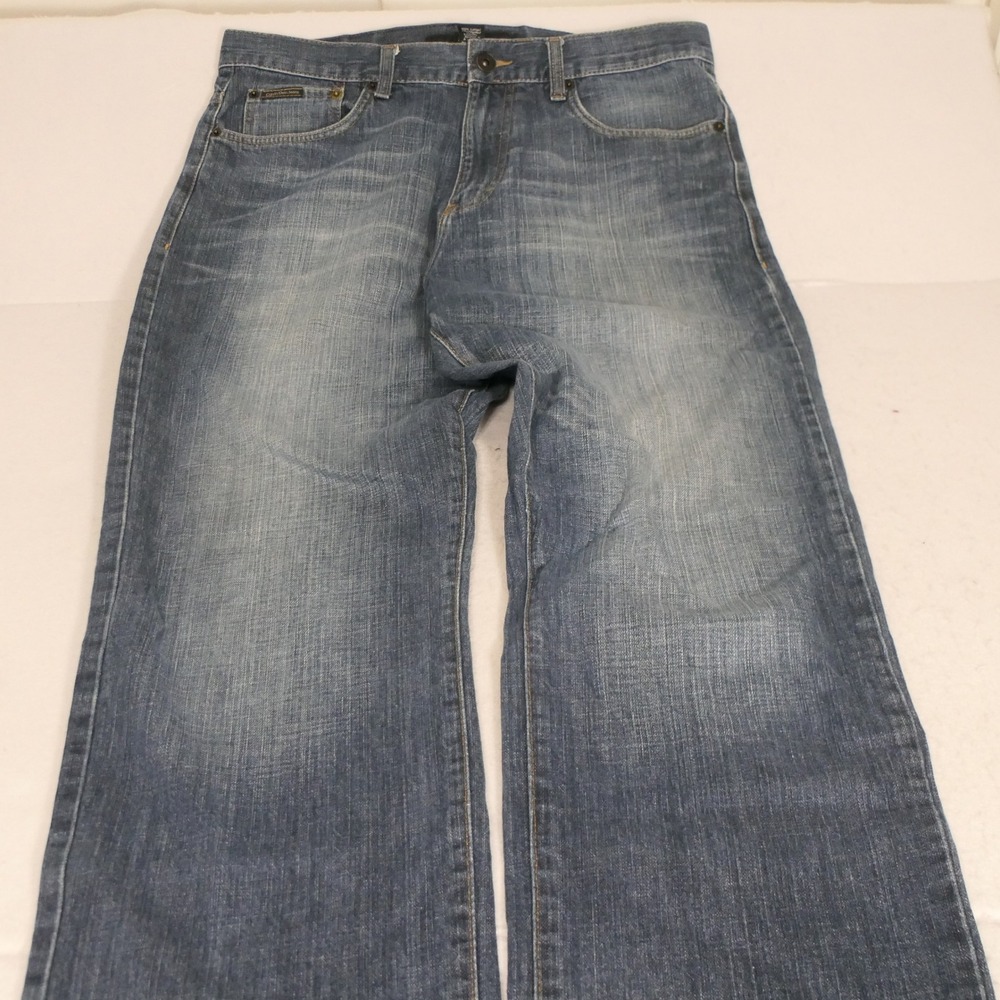 Calvin Klein Men Relaxed Straight Jeans 34x34 Blue Whiskering Faded Americana